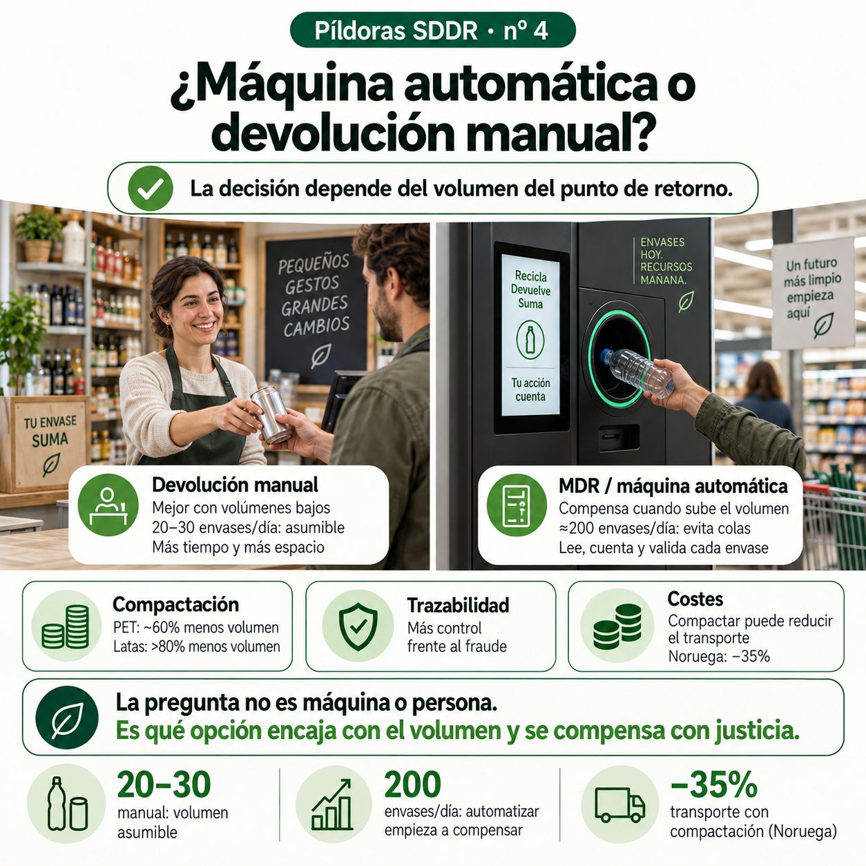 Píldoras SDDR – Nº 4 – ¿Máquina automática o recogida manual? ¿Cuándo compensa automatizar la devolución?